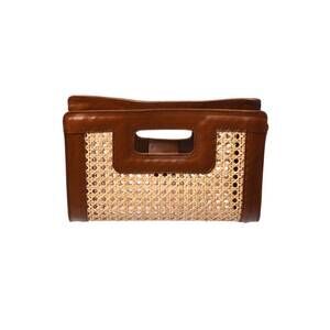 NEW WALKER & WADE women's wicker clutch bag in walnut